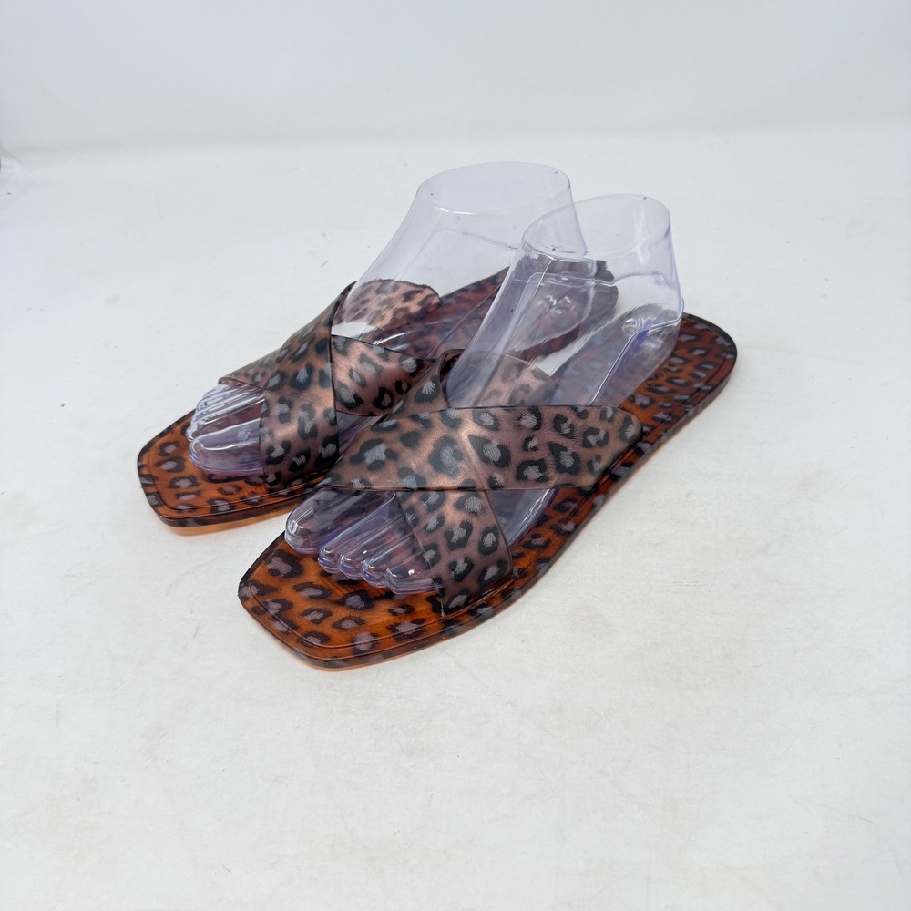Matisse Anthropologie Jelly Slide‎ Sandals Leopard Print Brown Size 8 Crisscross